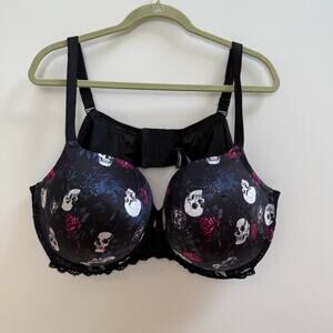 Torrid Curve Balconette Bra 48DDD Black Sculls Floral Dark Romantic Goth Underwi